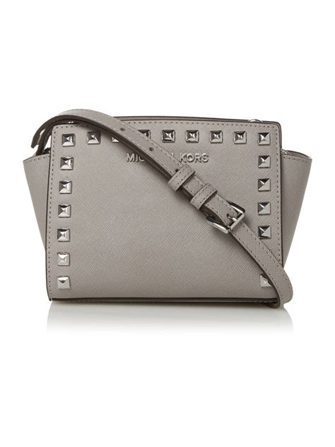 michael kors selma stud grey mini crossbody bag|selma mini crossgrain leather bag.